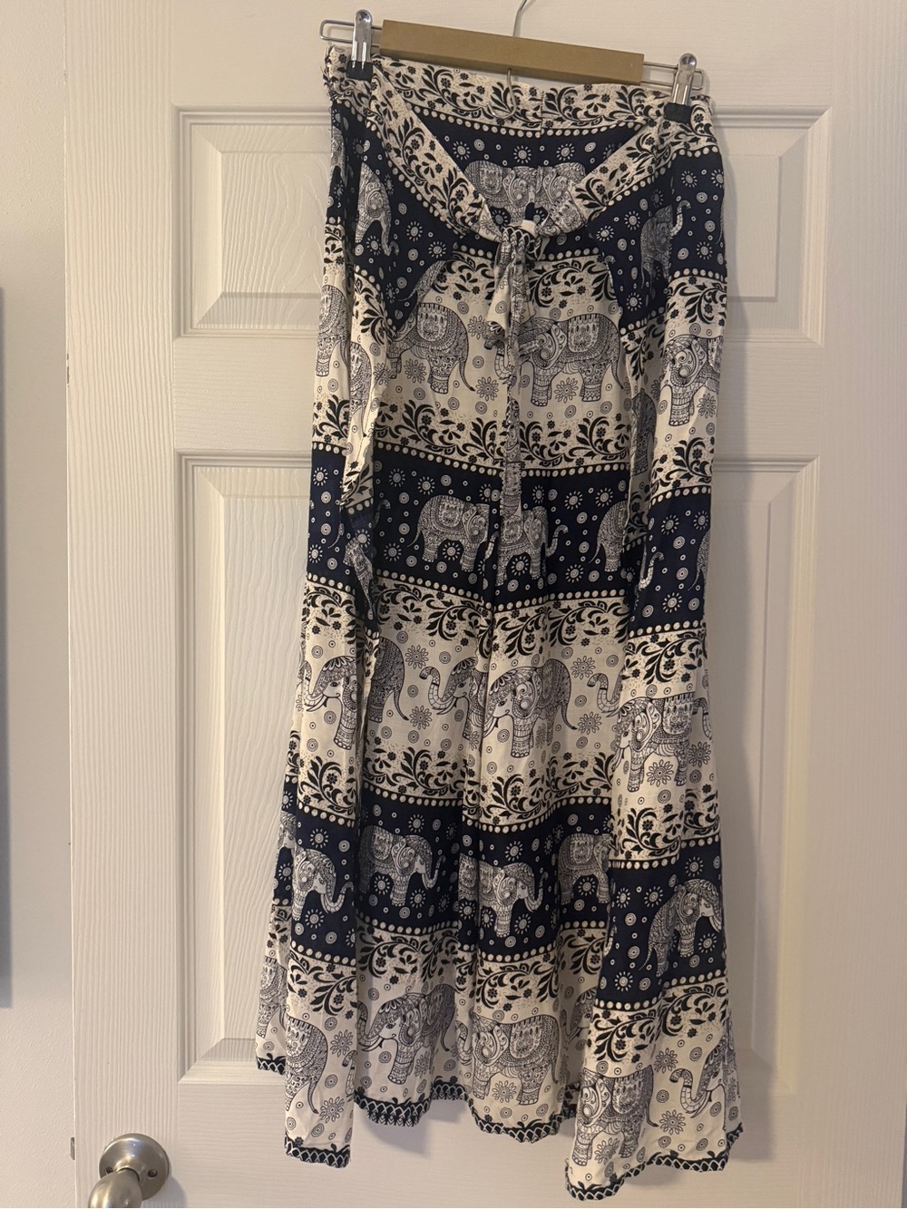Wide Leg Elephant Print Pants in Navy and White